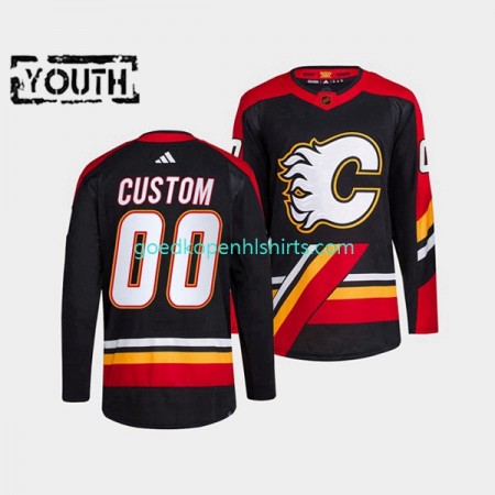 Calgary Flames Custom Adidas 2022-2023 Reverse Retro Zwart Authentic Shirt - Kinderen